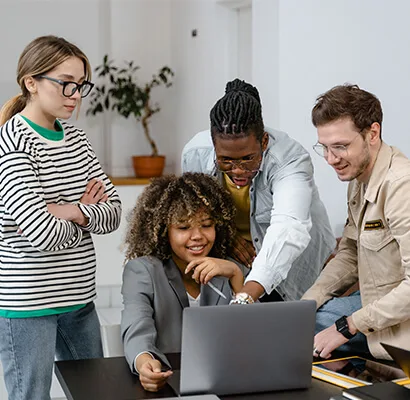 Developers reviewing code together